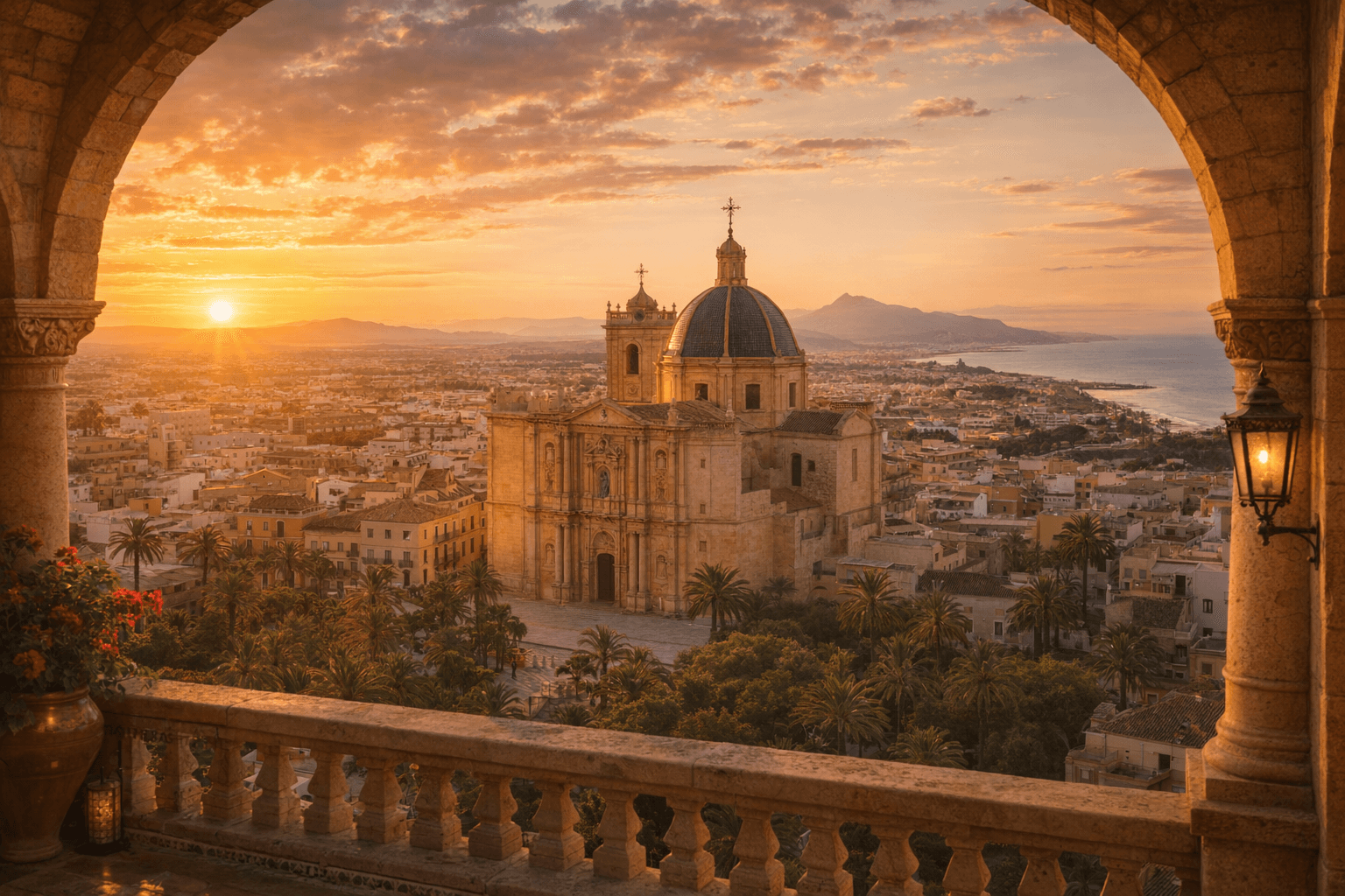 Vista cinematográfica de Basílica de Santa María, Elche